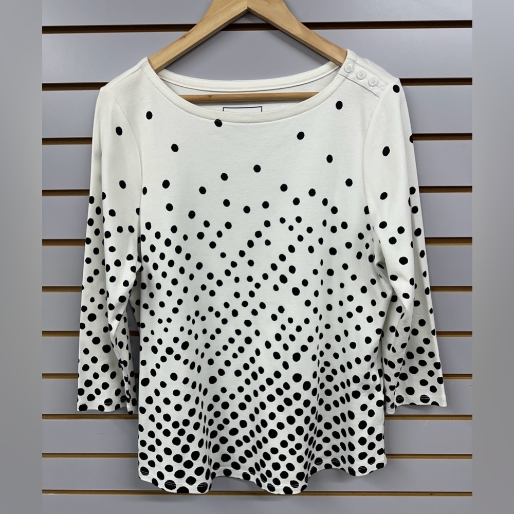 Charter‎ Club Polka Dot Top Womens XL 3/4 Sleeve Top Black White Supima Cotton